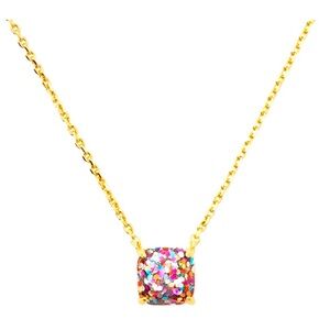 NWT Kate Spade Gold Multicolor Square Glitter Stone Mini Pendant Necklace